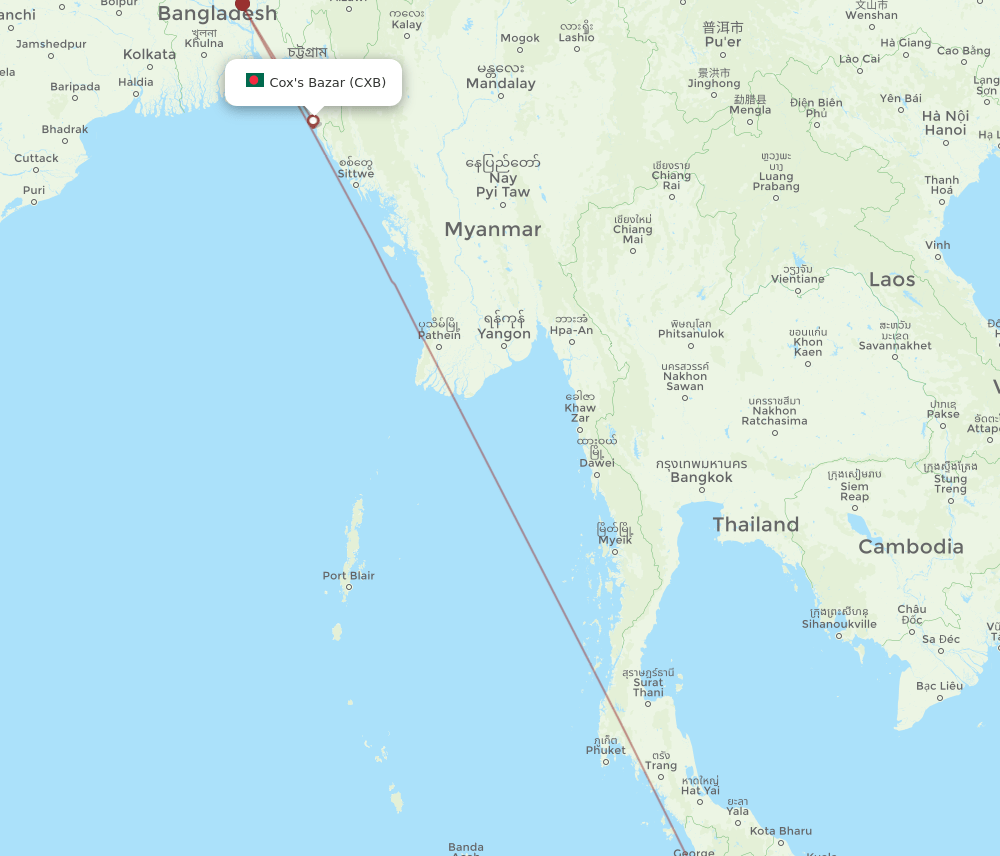 KUL to CXB flights and routes map