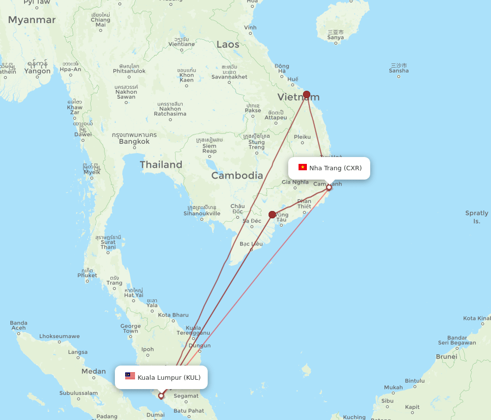 KUL-CXR flight routes