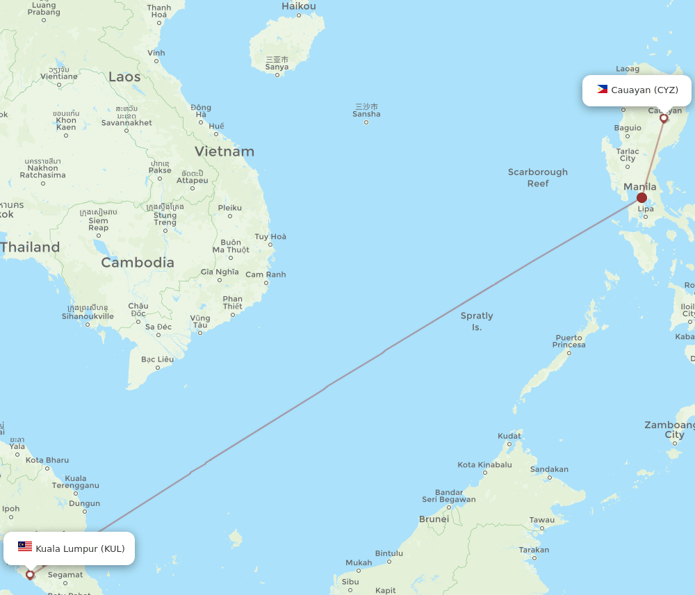 KUL-CYZ flight routes