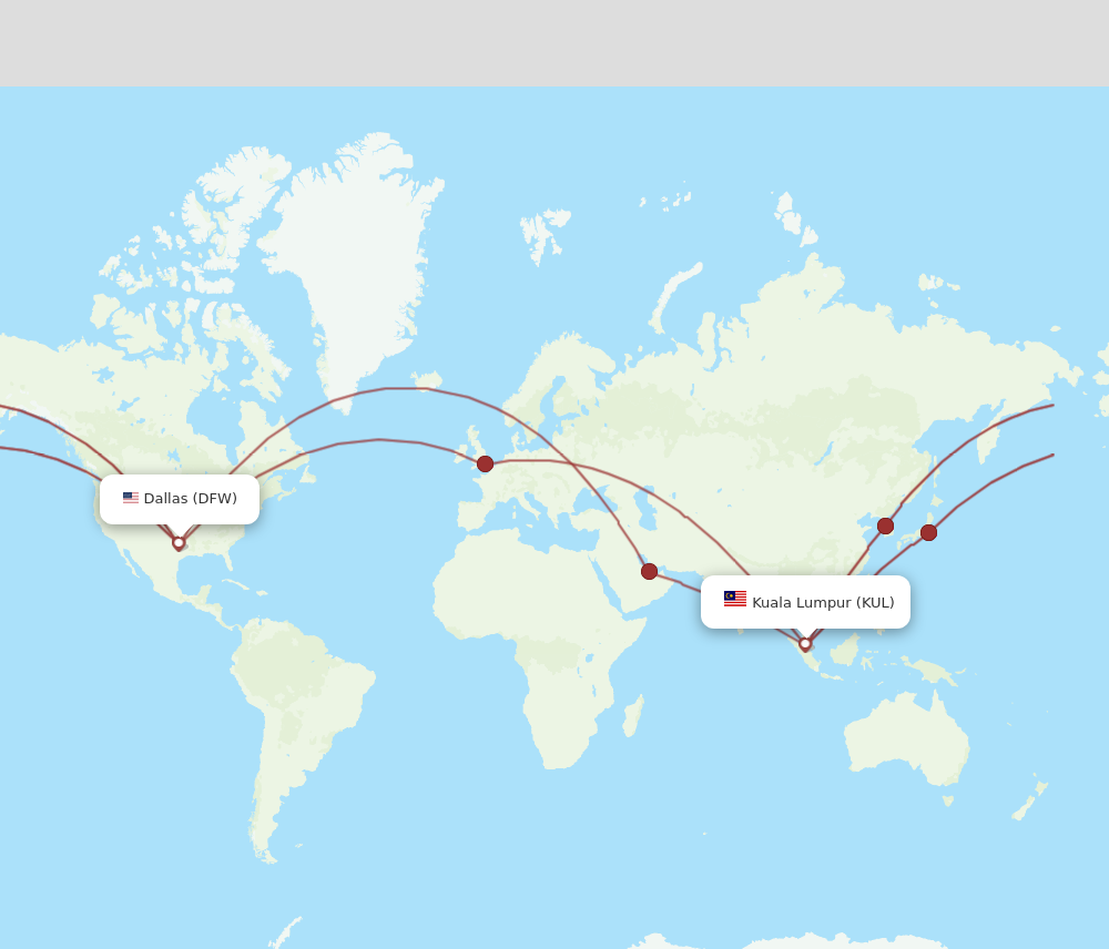 KUL to DFW flights and routes map