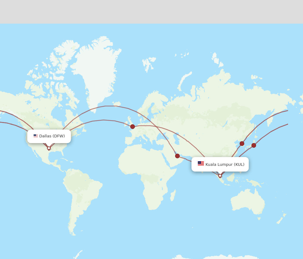 KUL-DFW flight routes