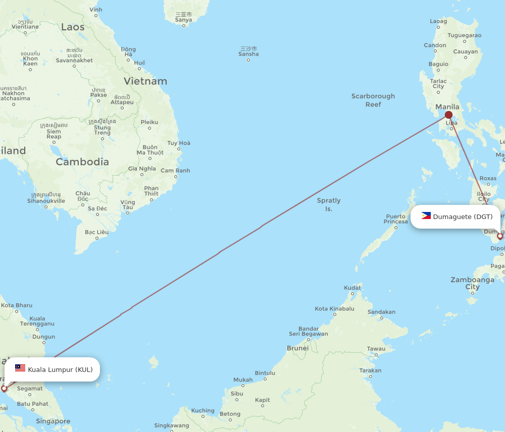 KUL-DGT flight routes