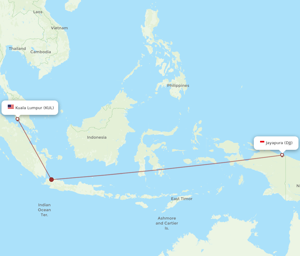 KUL to DJJ flights and routes map