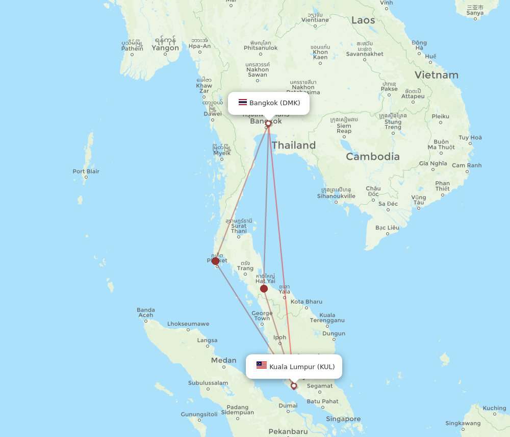 KUL to DMK flights and routes map