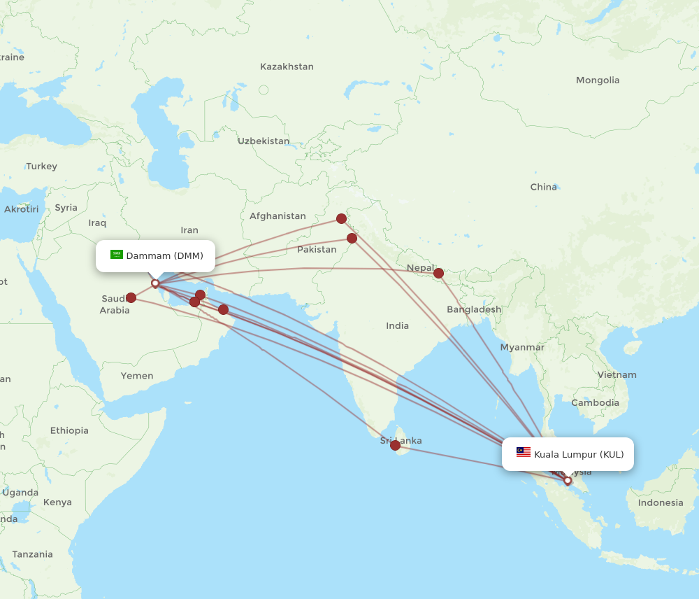 KUL to DMM flights and routes map