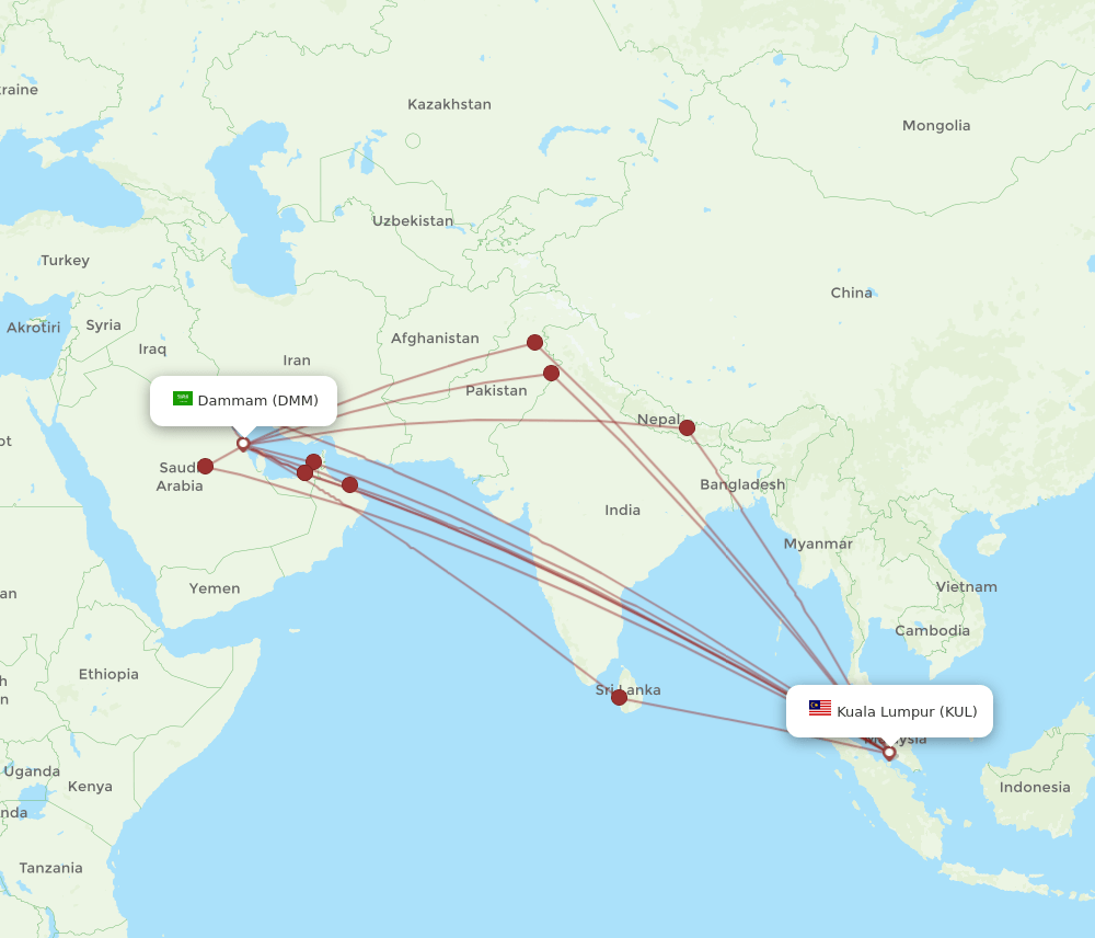 KUL-DMM flight routes