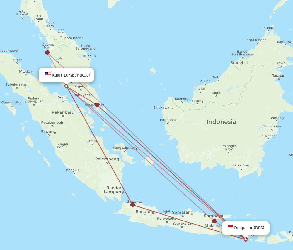 KUL to DPS flights and routes map