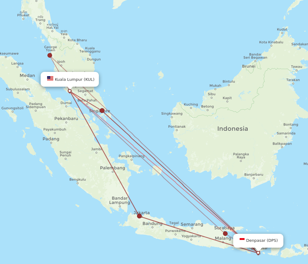KUL-DPS flight routes