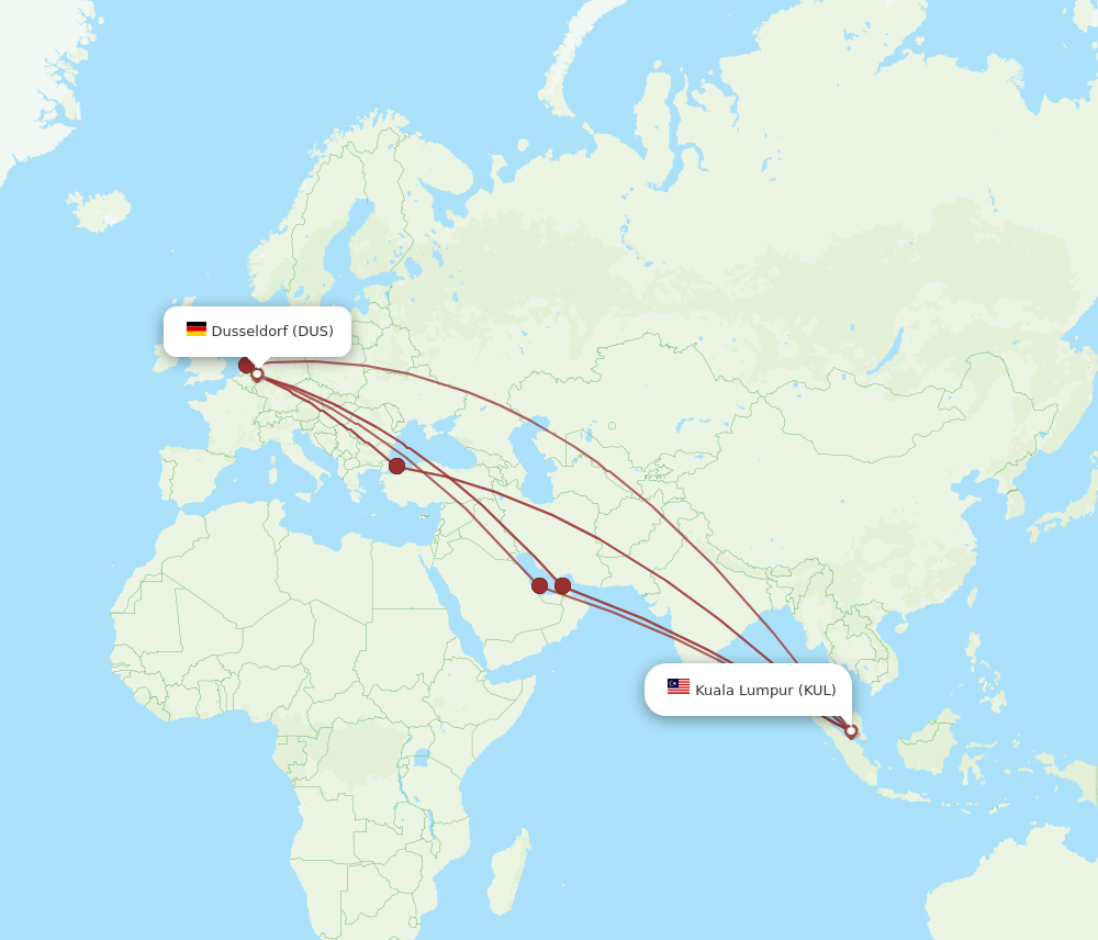 KUL to DUS flights and routes map