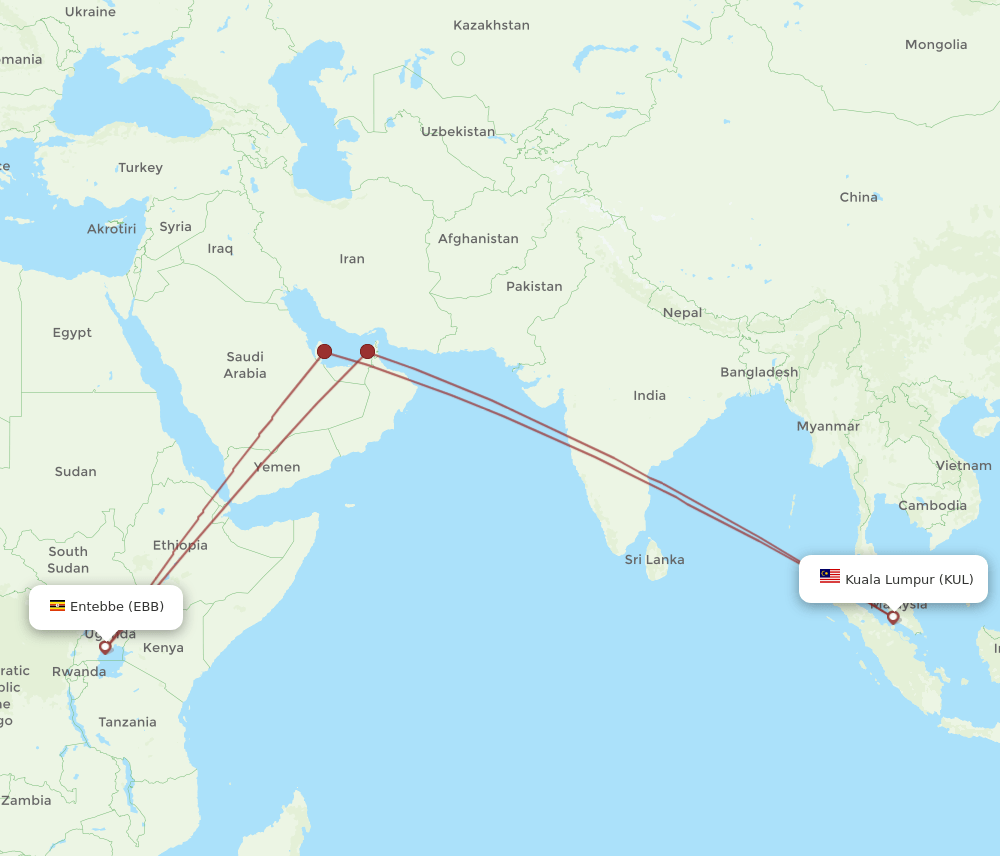 KUL-EBB flight routes