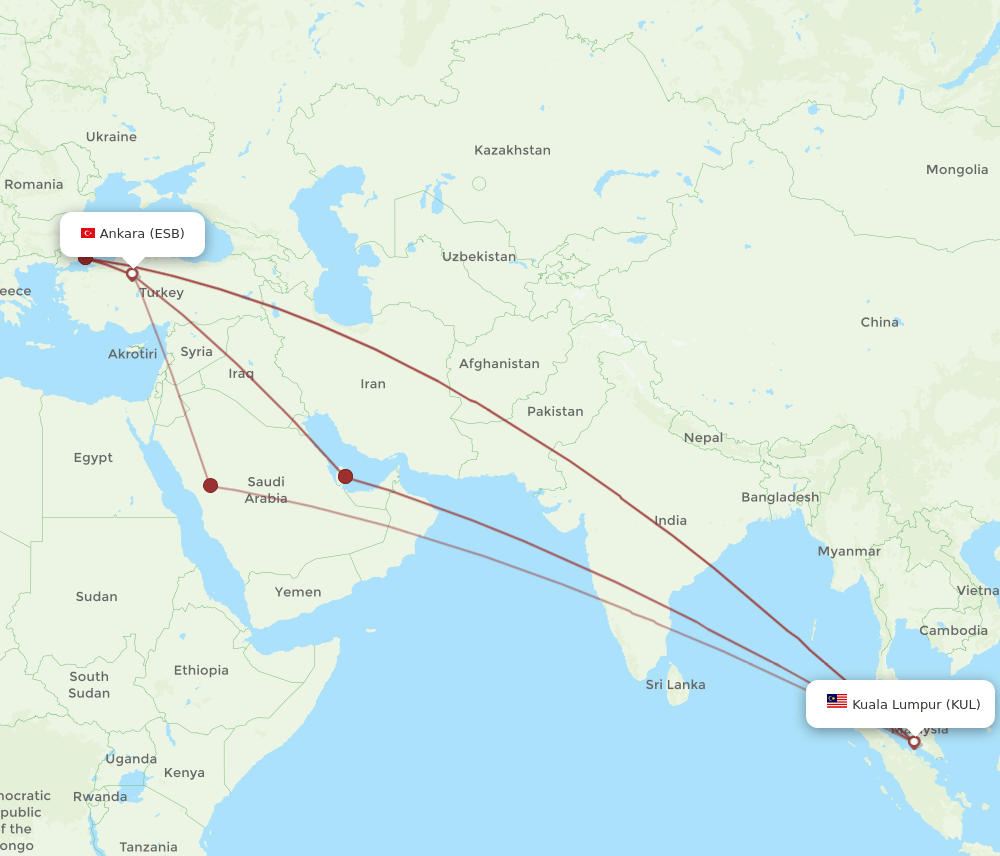 KUL-ESB flight routes