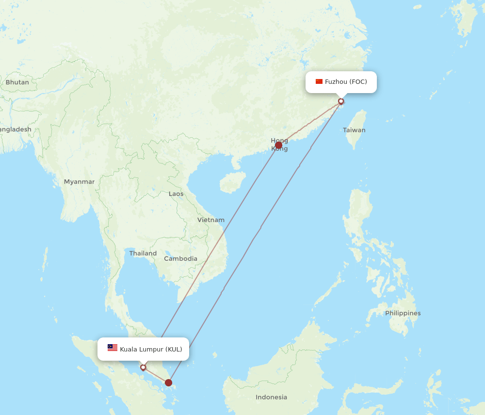 KUL to FOC flights and routes map