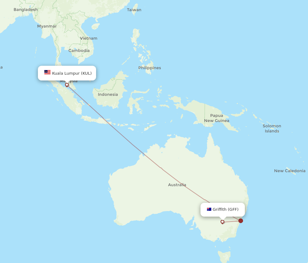 KUL-GFF flight routes
