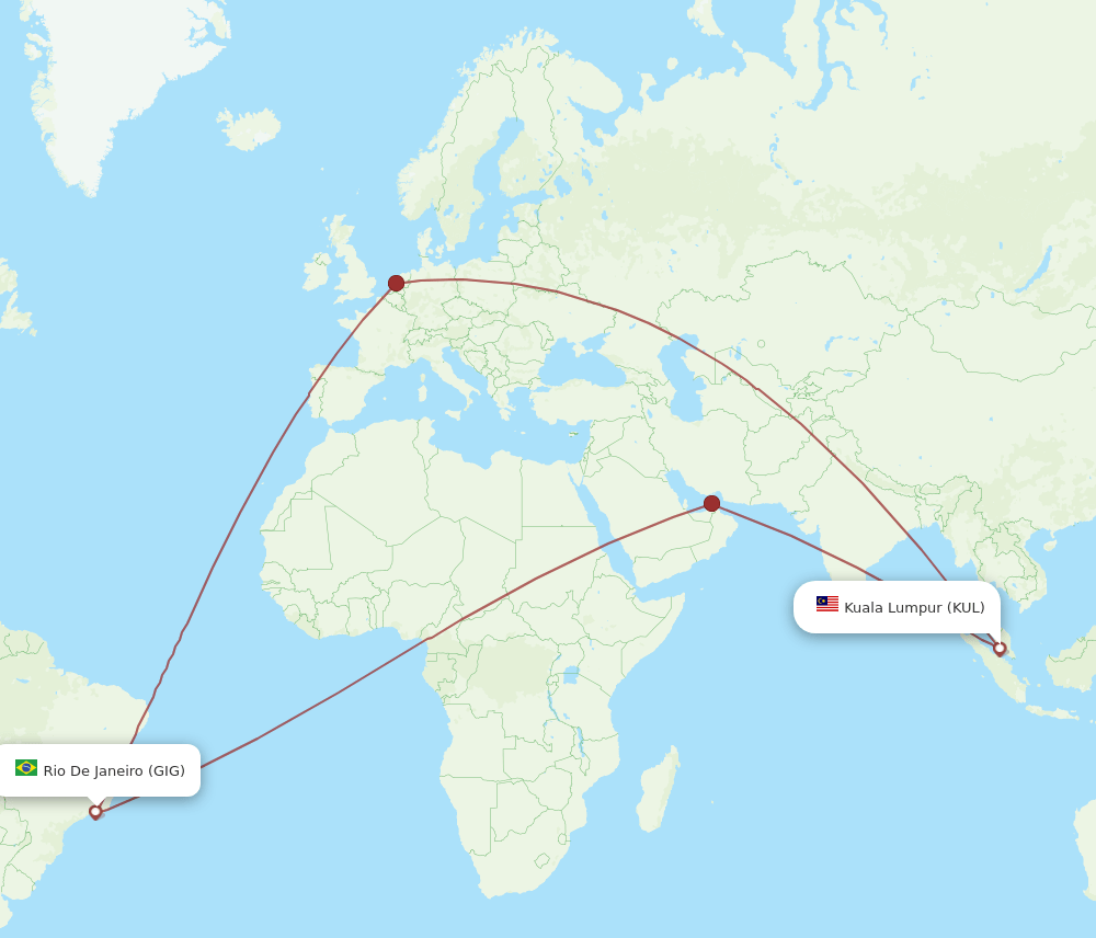 KUL to GIG flights and routes map
