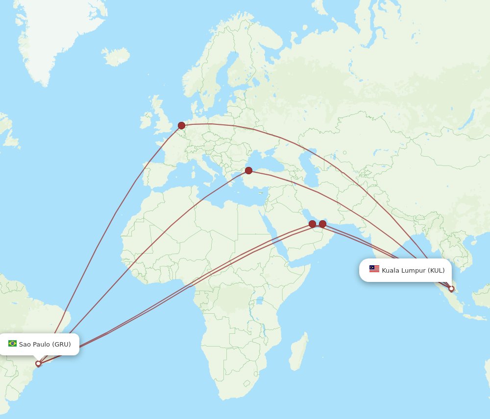 KUL-GRU flight routes
