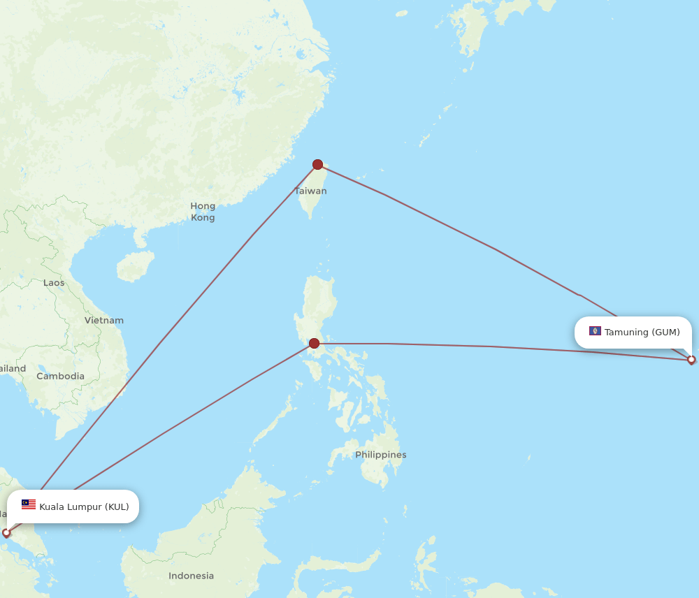 KUL to GUM flights and routes map