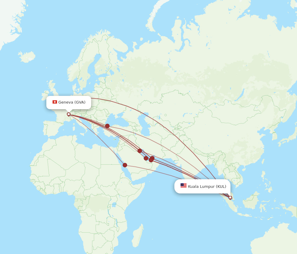KUL to GVA flights and routes map