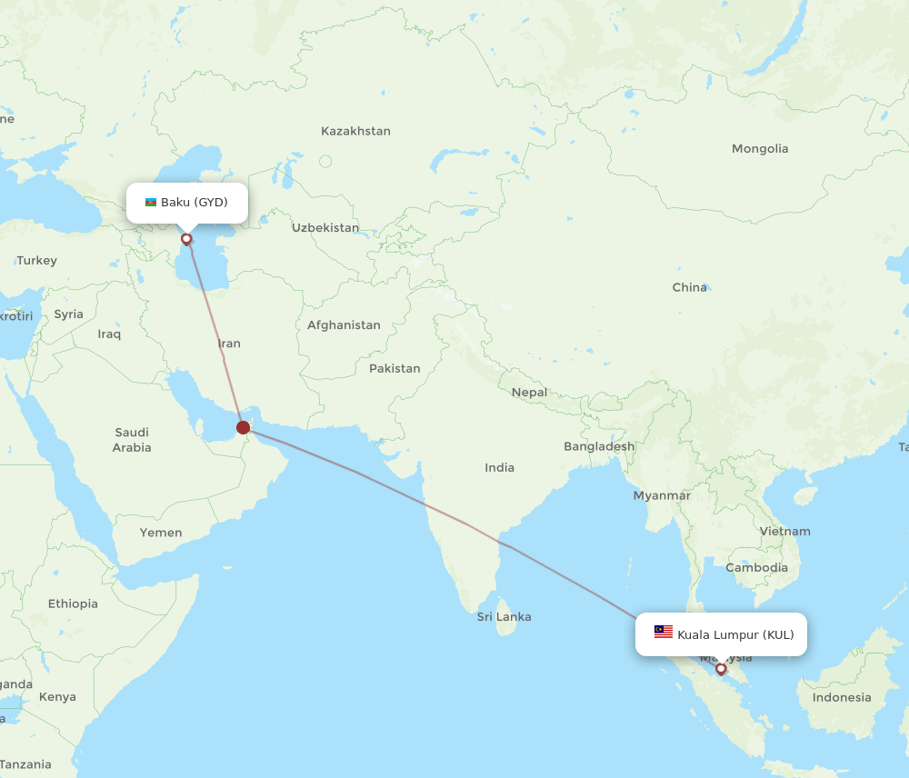 KUL to GYD flights and routes map