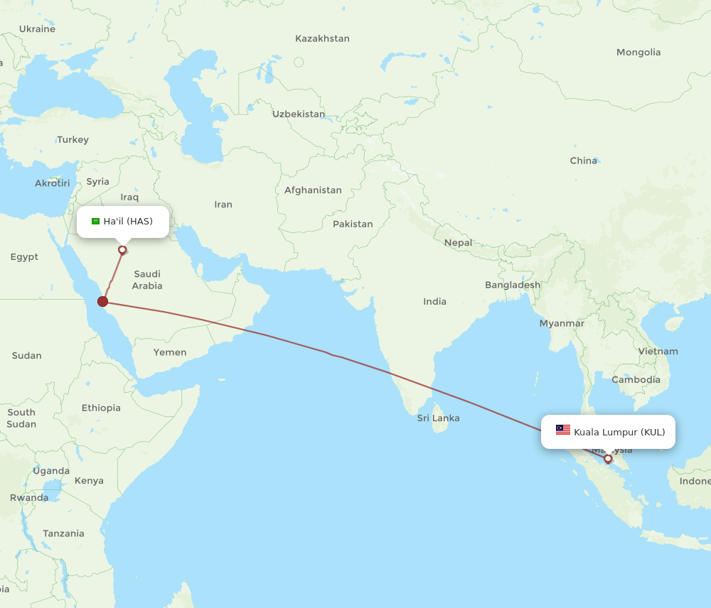 KUL-HAS flight routes