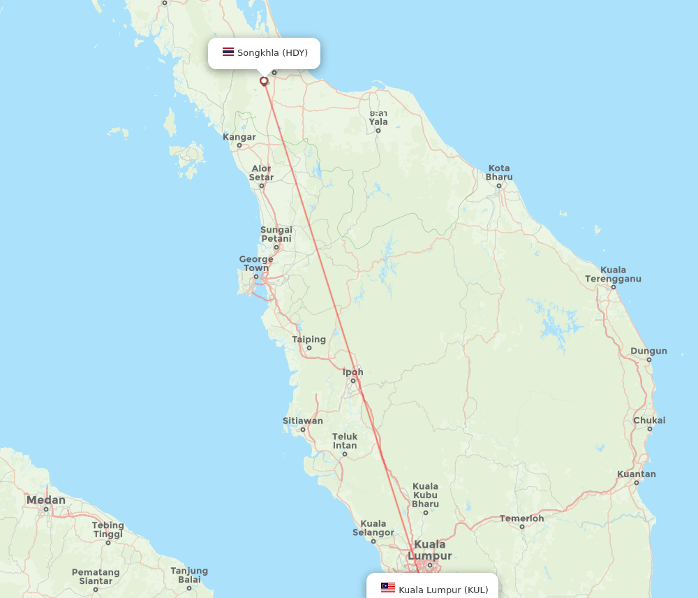 KUL to HDY flights and routes map