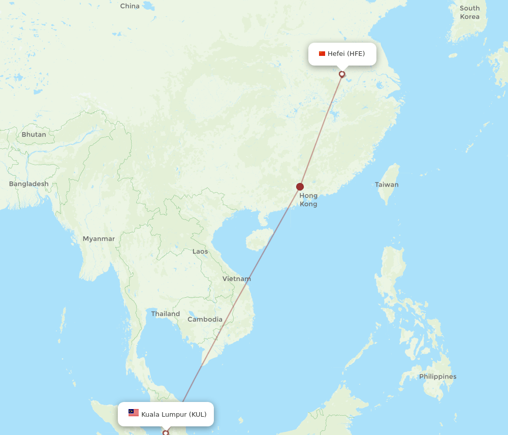 KUL to HFE flights and routes map