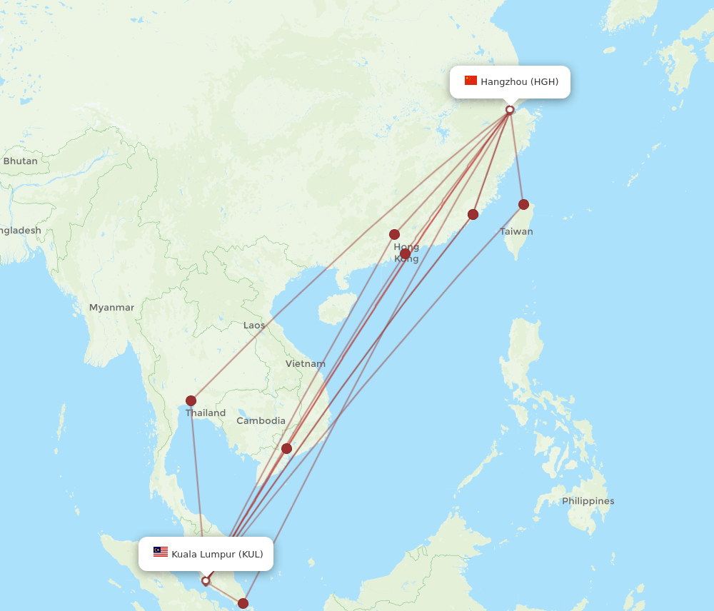 KUL-HGH flight routes