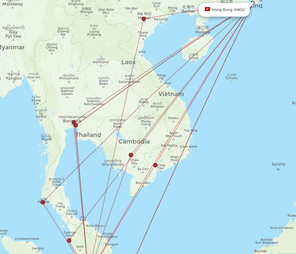 KUL to HKG flights and routes map