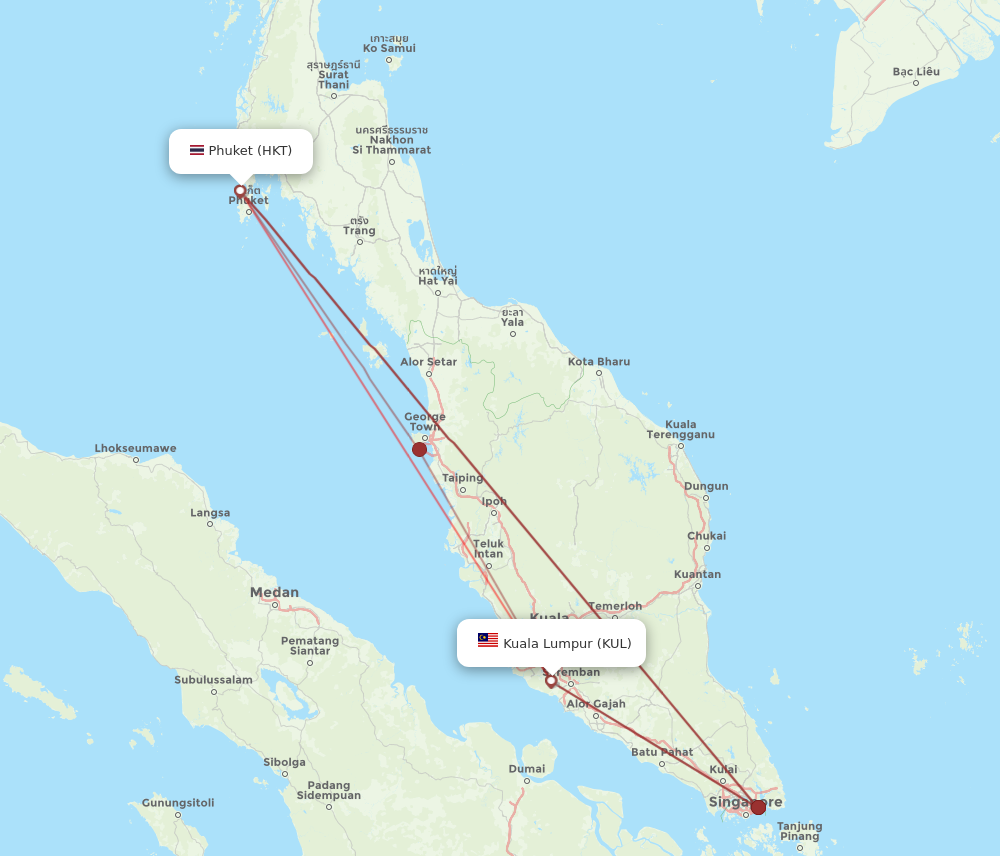 KUL to HKT flights and routes map