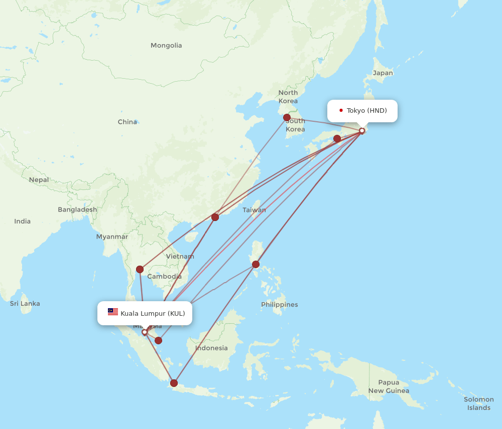 KUL-HND flight routes