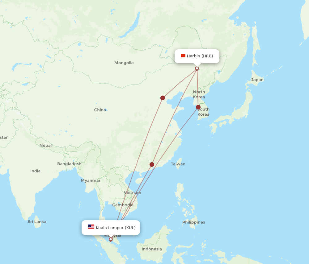 KUL to HRB flights and routes map