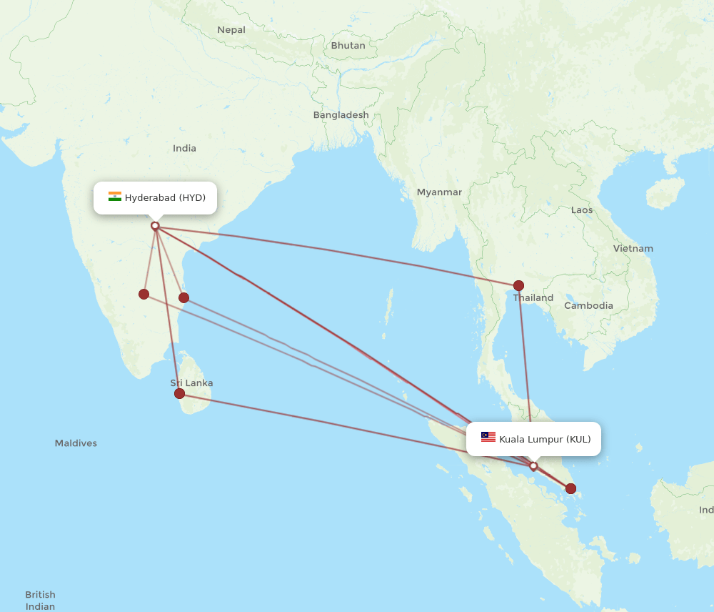 KUL-HYD flight routes