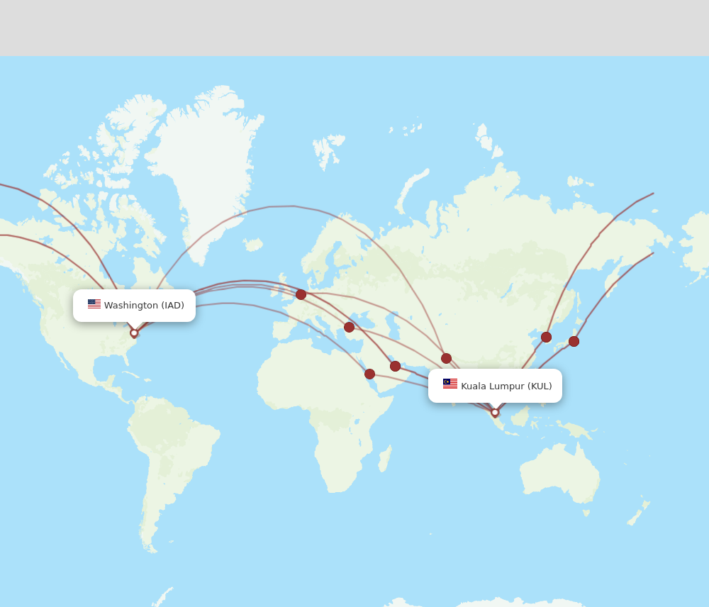 KUL to IAD flights and routes map