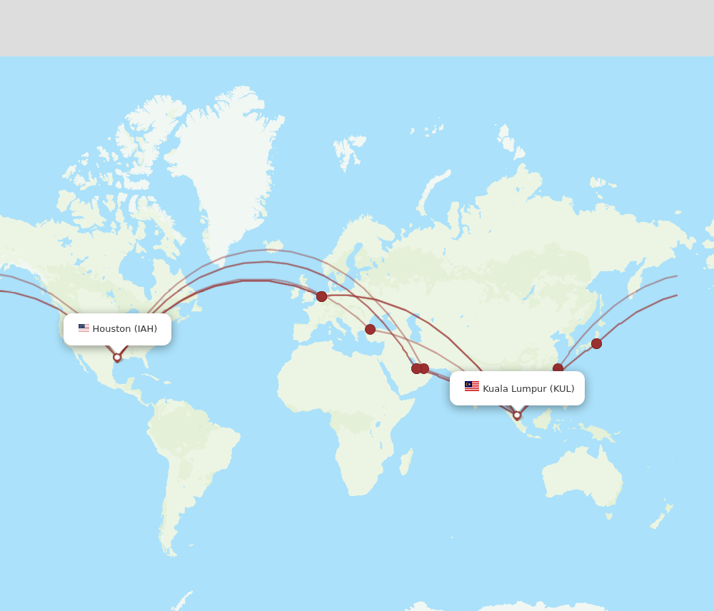 KUL to IAH flights and routes map
