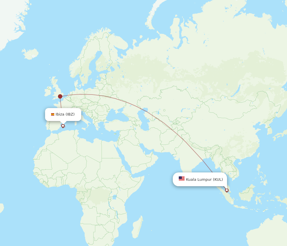 KUL to IBZ flights and routes map