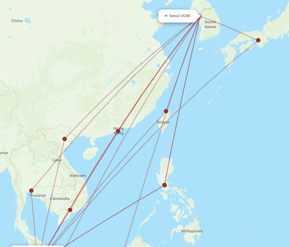 KUL to ICN flights and routes map