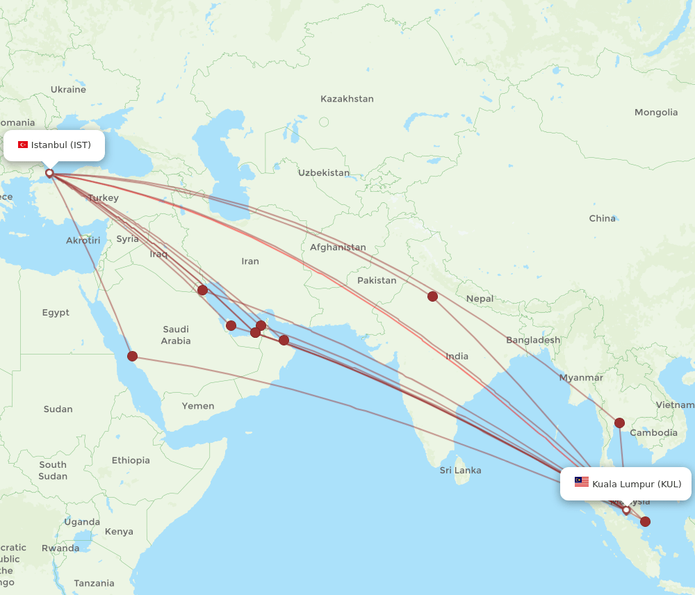 KUL to IST flights and routes map