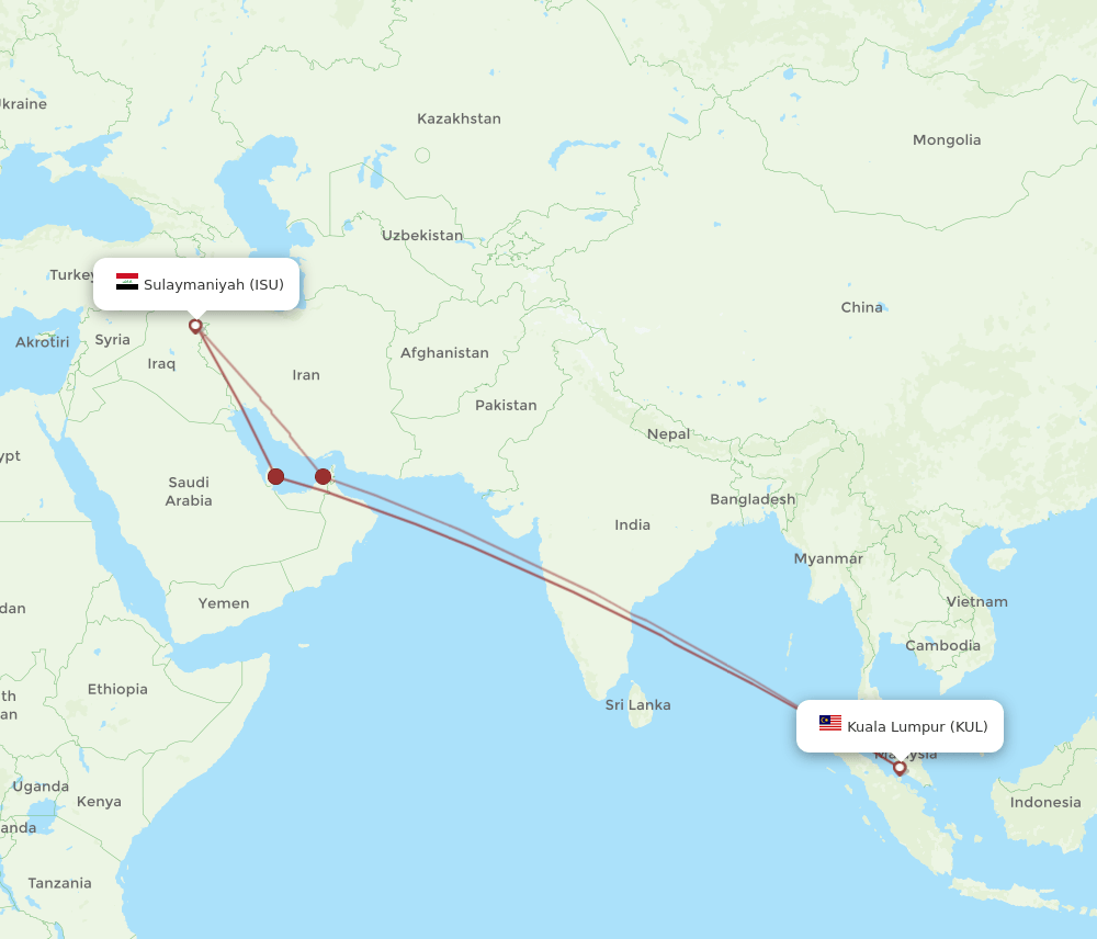 KUL to ISU flights and routes map