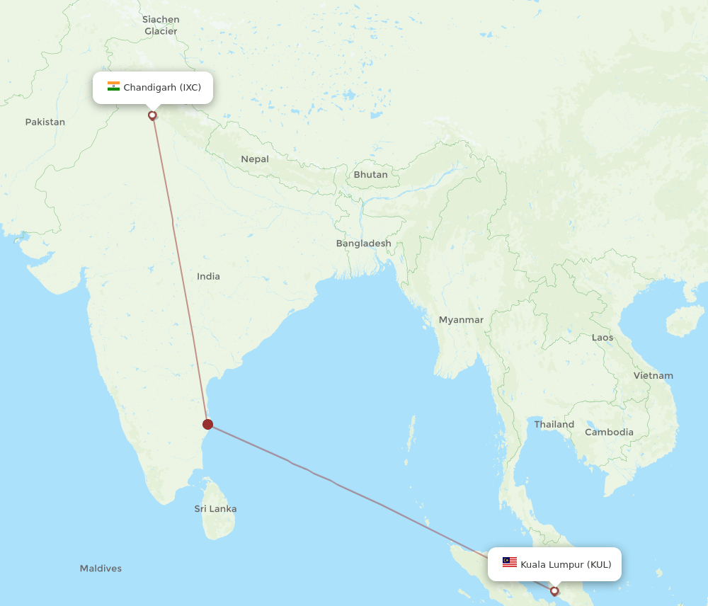 KUL-IXC flight routes