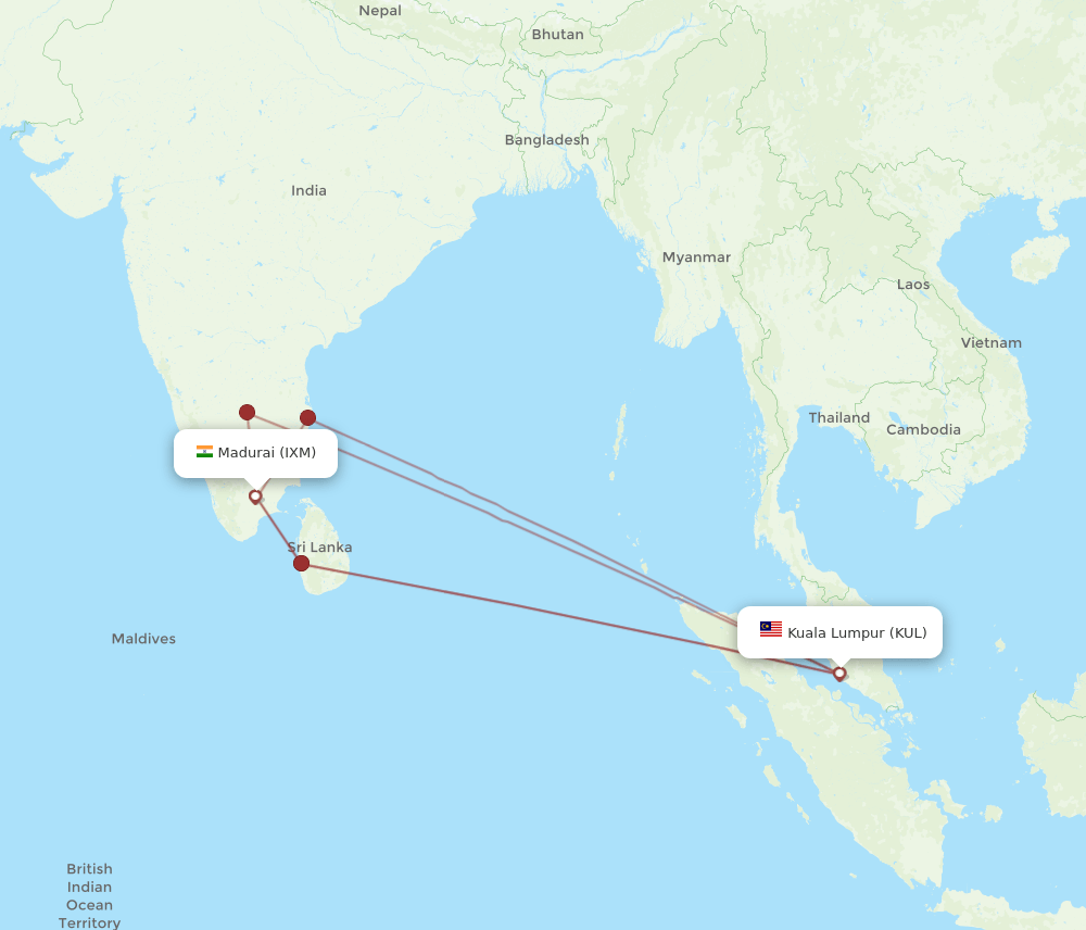 KUL to IXM flights and routes map