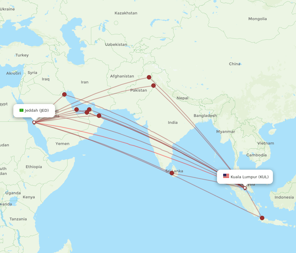 KUL-JED flight routes