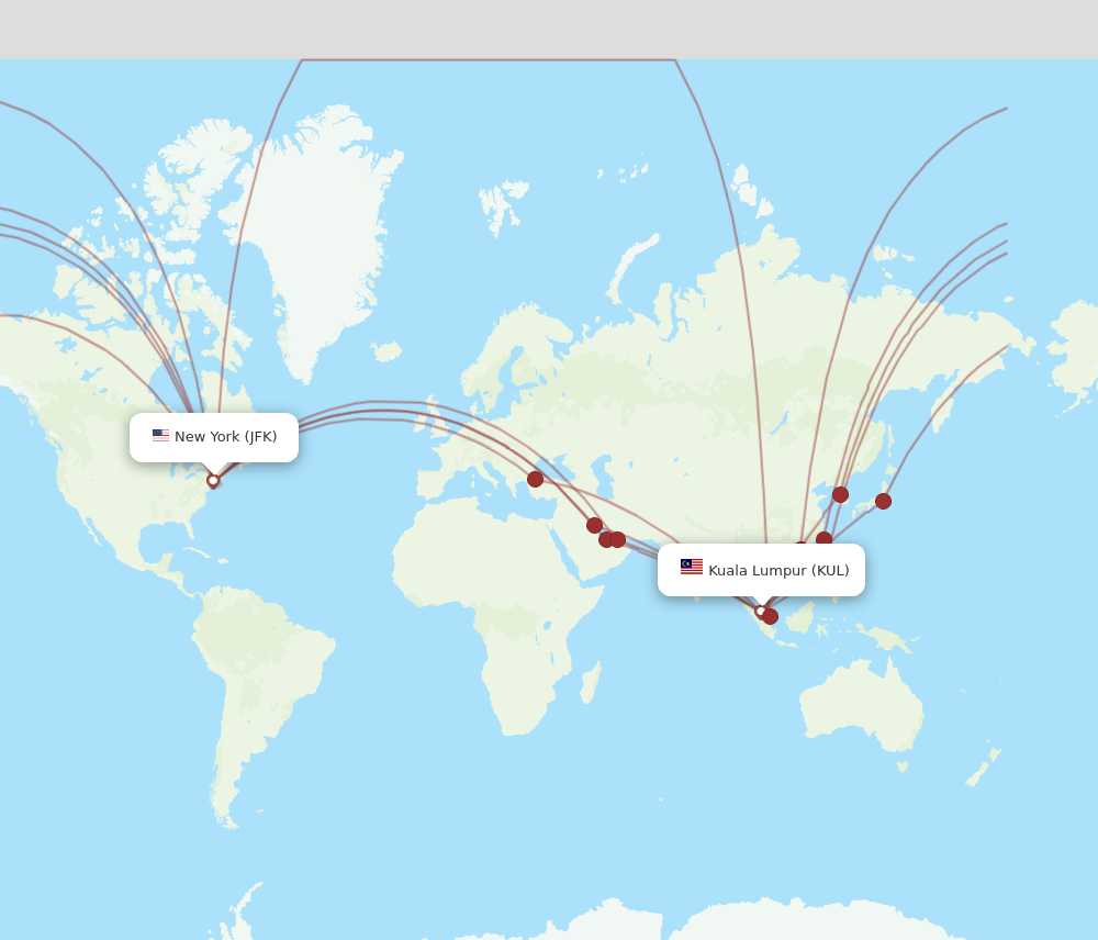 KUL-JFK flight routes