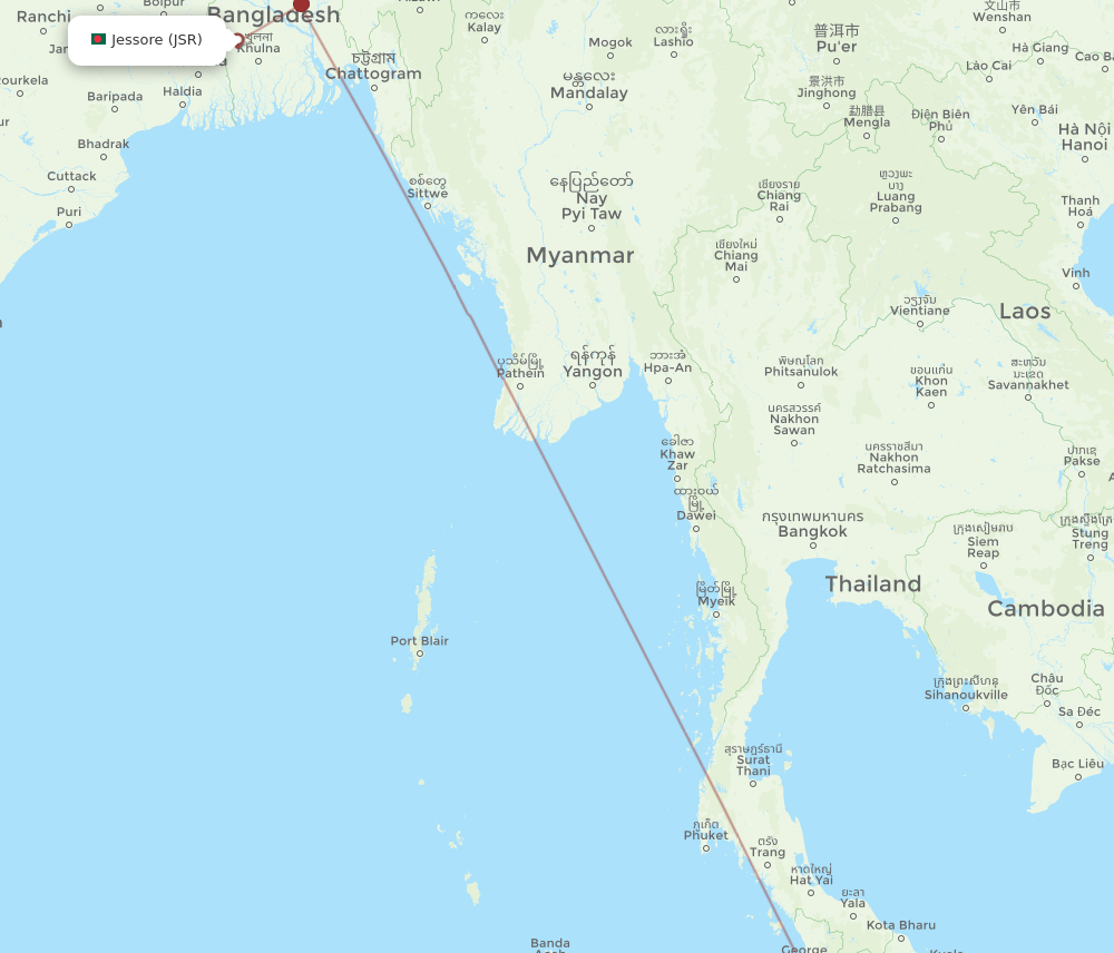 KUL to JSR flights and routes map