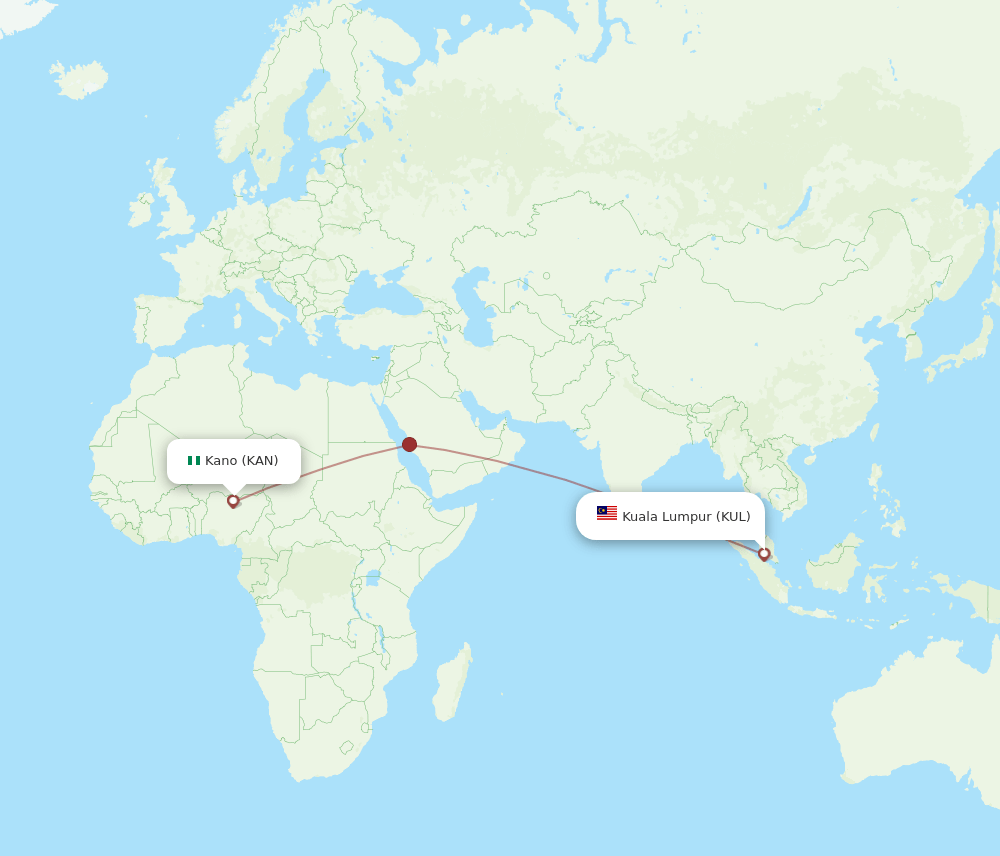 KUL-KAN flight routes