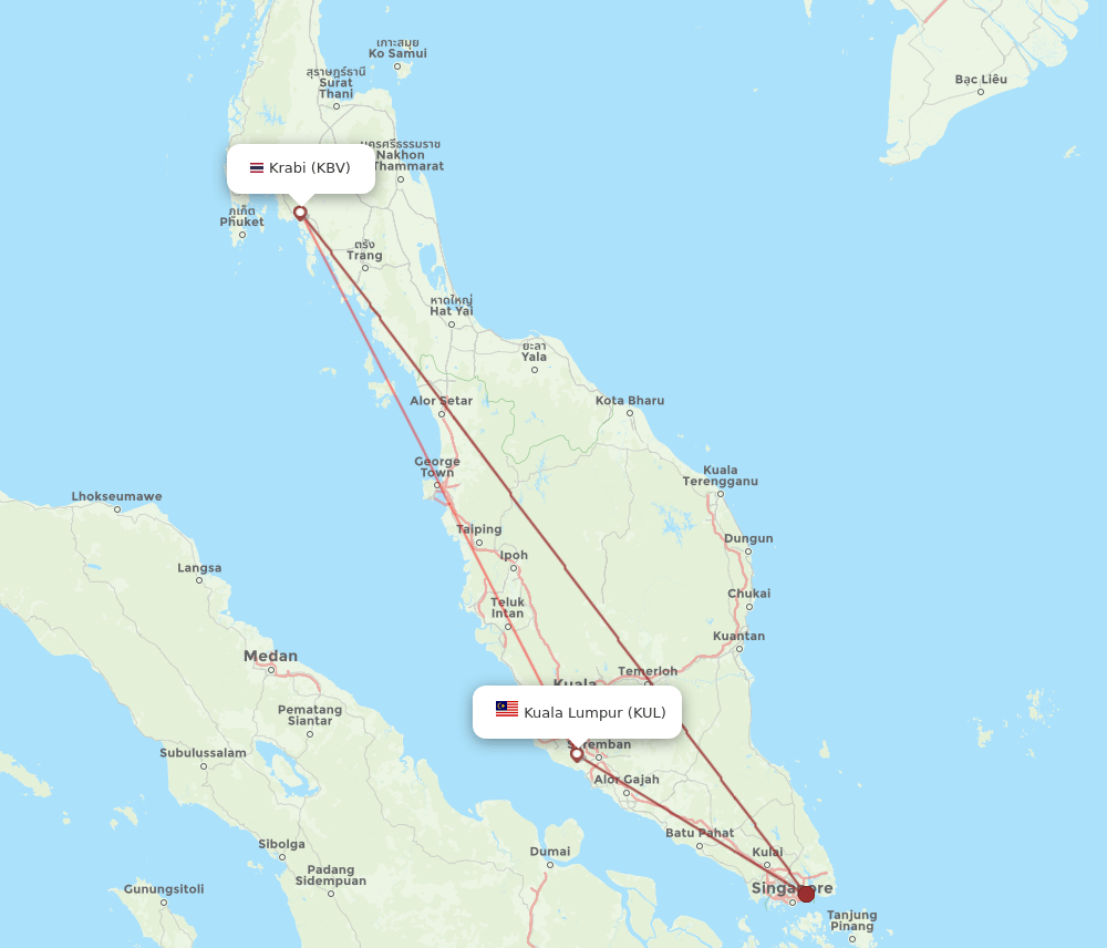 KUL-KBV flight routes