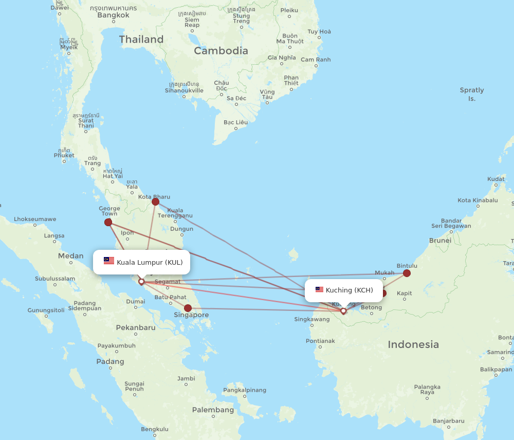 KUL to KCH flights and routes map