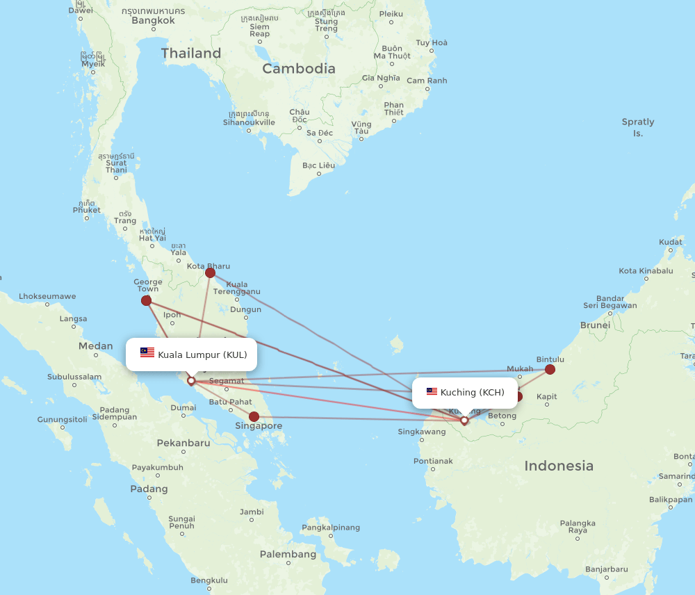 KUL-KCH flight routes