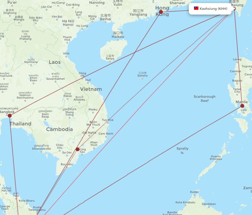 KUL to KHH flights and routes map