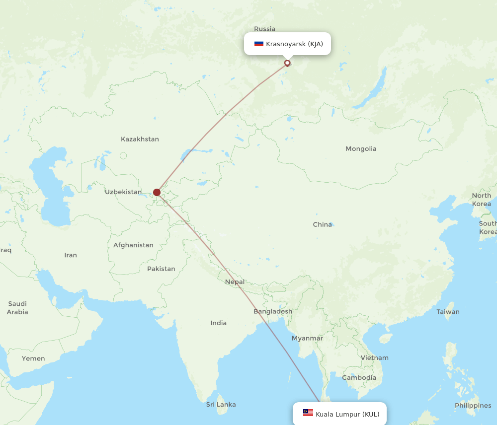 KUL-KJA flight routes