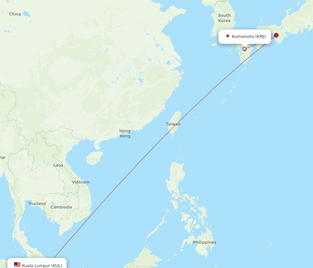 KMJ to KUL flights and routes map