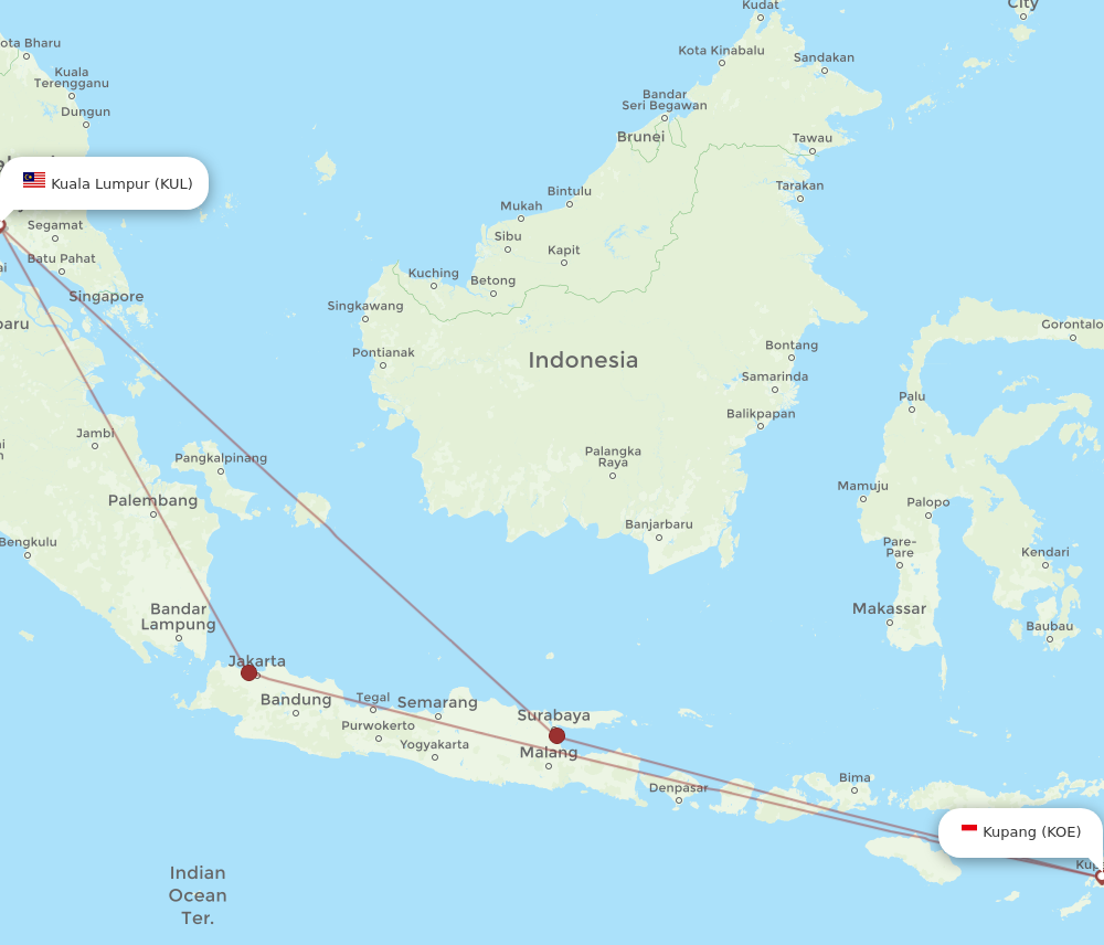 KUL to KOE flights and routes map